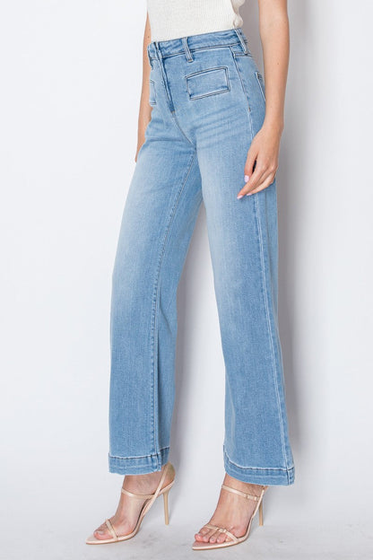 Noemi Eco Friendly Front Pocket Detail High Rise Flare Jeans in 5 (26) view 3 - High-Waisted (bottom)