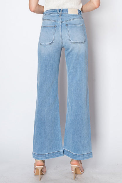Noemi Eco Friendly Front Pocket Detail High Rise Flare Jeans in 7 (27) view 4 - High-Waisted (bottom)