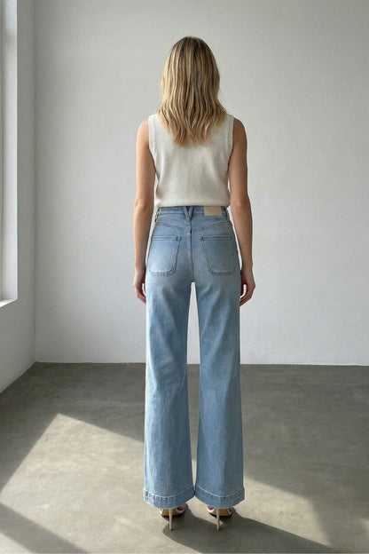 Noemi Eco Friendly Front Pocket Detail High Rise Flare Jeans in 9 (28) view 5 - High-Waisted (bottom)