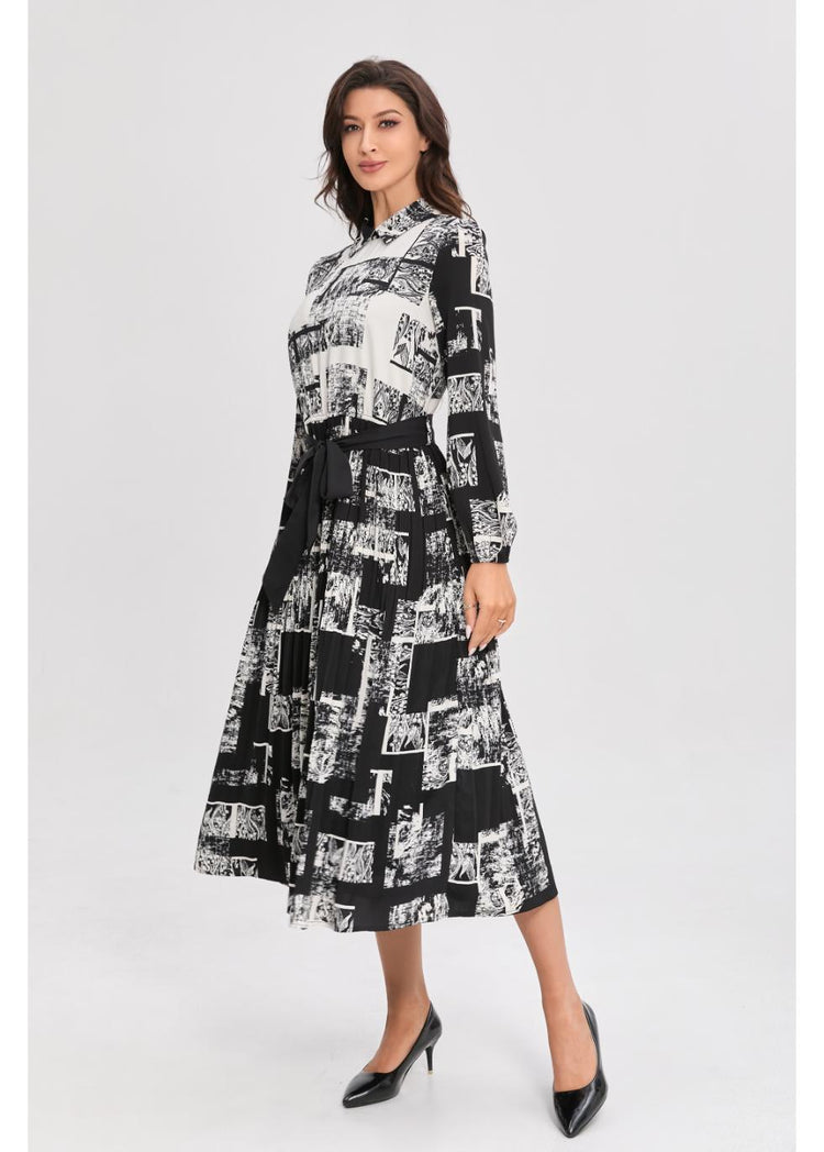 Noir Print Midi Dress XS (dress) - neo noir print dress, neo noir silfi print dress, neo noir flower pr - shop at us.meeeshop
