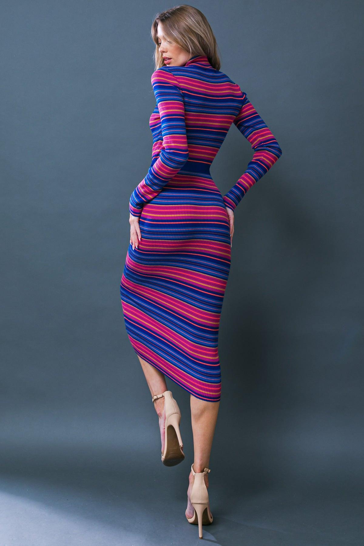 Noteworthy Shine Sweater Midi Dress in BLUE FUCHSIA view 2 - Dress Sweater