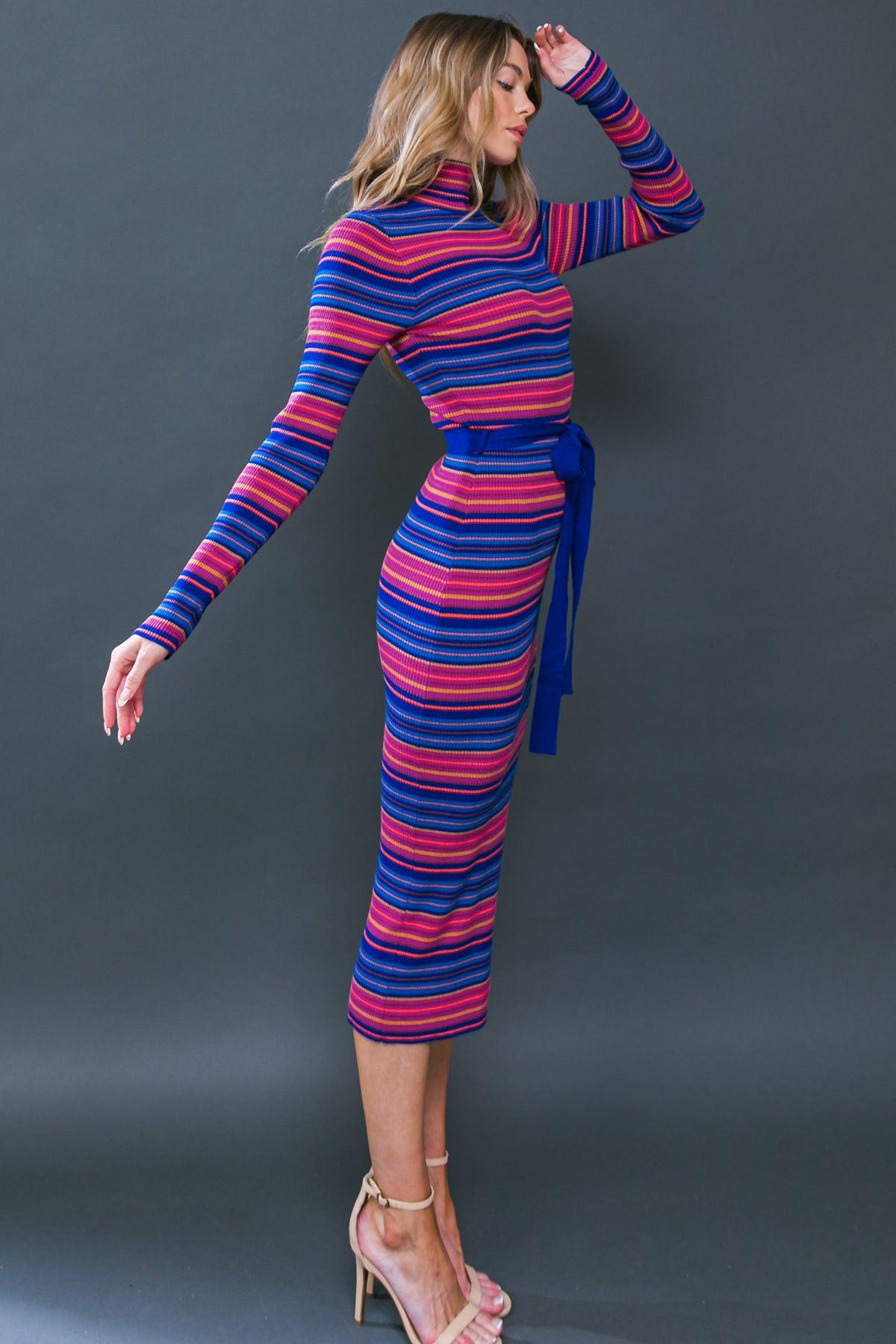 Noteworthy Shine Sweater Midi Dress in BLUE FUCHSIA view 5 - Dress Sweater