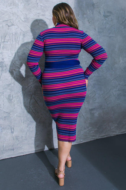 Noteworthy Shine Sweater Midi Dress in BLUE FUCHSIA view 7 - Dress Sweater