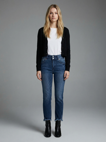 Nova High Rise Stretch Double Waist Band Straight Jeans in 1 (24) - High-Waisted - Nova High Rise Stacked Jeans