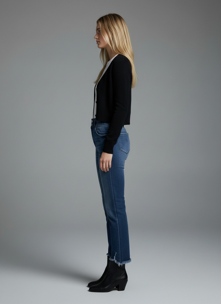 Nova High Rise Stretch Double Waist Band Straight Jeans in 3 (25) view 2 - High-Waisted - Nova High Rise Stacked Jeans