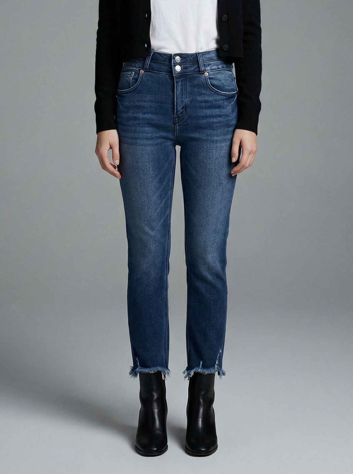 Nova High Rise Stretch Double Waist Band Straight Jeans in 7 (27) view 4 - High-Waisted - Nova High Rise Stacked Jeans
