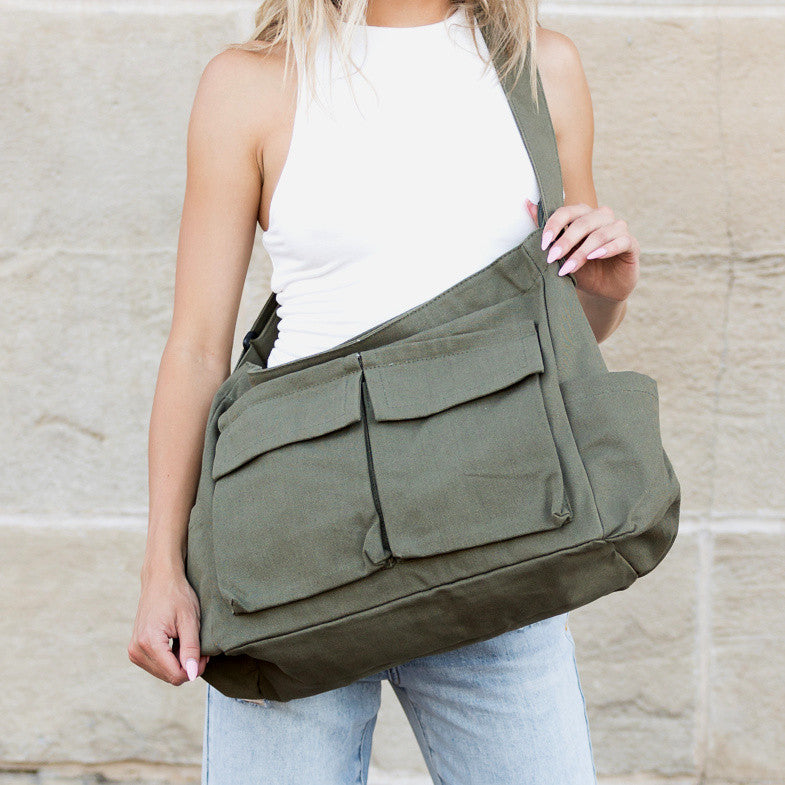 Nova Oversize Canvas Messenger Bag in Black - Nova Bag Carry On