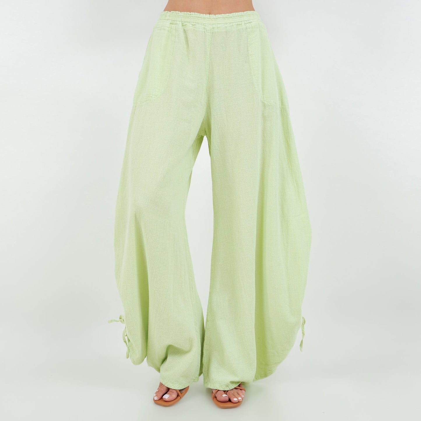 Oana Pants 100% Cotton Gauze in Lime Frost view 11 - Pants Gauze Fabric (bottom)