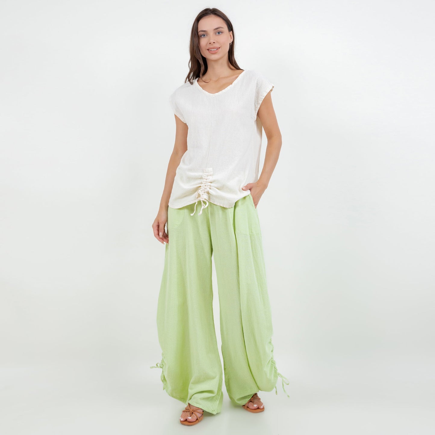 Oana Pants 100% Cotton Gauze in Olive view 13 - Pants Gauze Fabric (bottom)