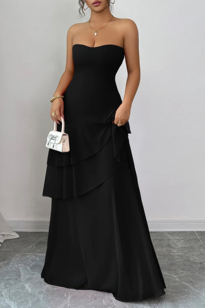 Off Shoulder Cross Back High Waist Layer Maxi Dress in Black view 2 - High-Waisted - Off Shoulder Dresses For Women