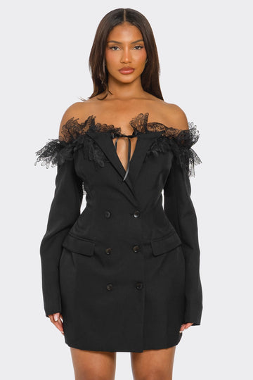Off-shoulder Lace Blazer Dress - MeeeShop Women's Fashion