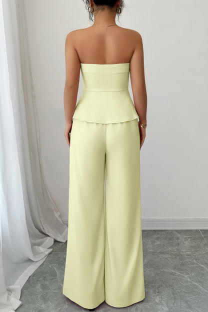 Off Shoulder Waist Cinched Wide Leg Sets in Yellow view 4 - Off Shoulder Set Women (one-piece)