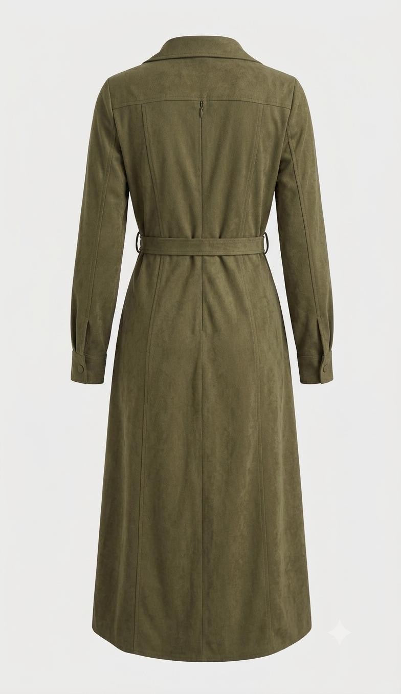 Olive Corduroy Belted Shirt Dress in M view 3 - Olive Corduroy Suit
