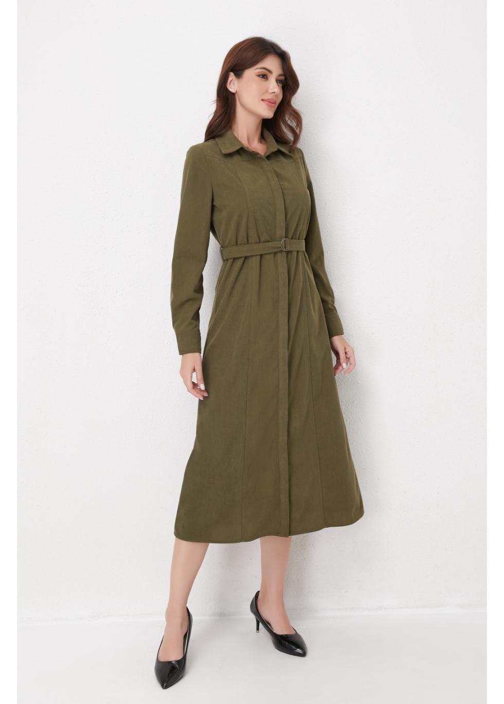 Olive Corduroy Belted Shirt Dress in XL view 5 - Olive Corduroy Suit