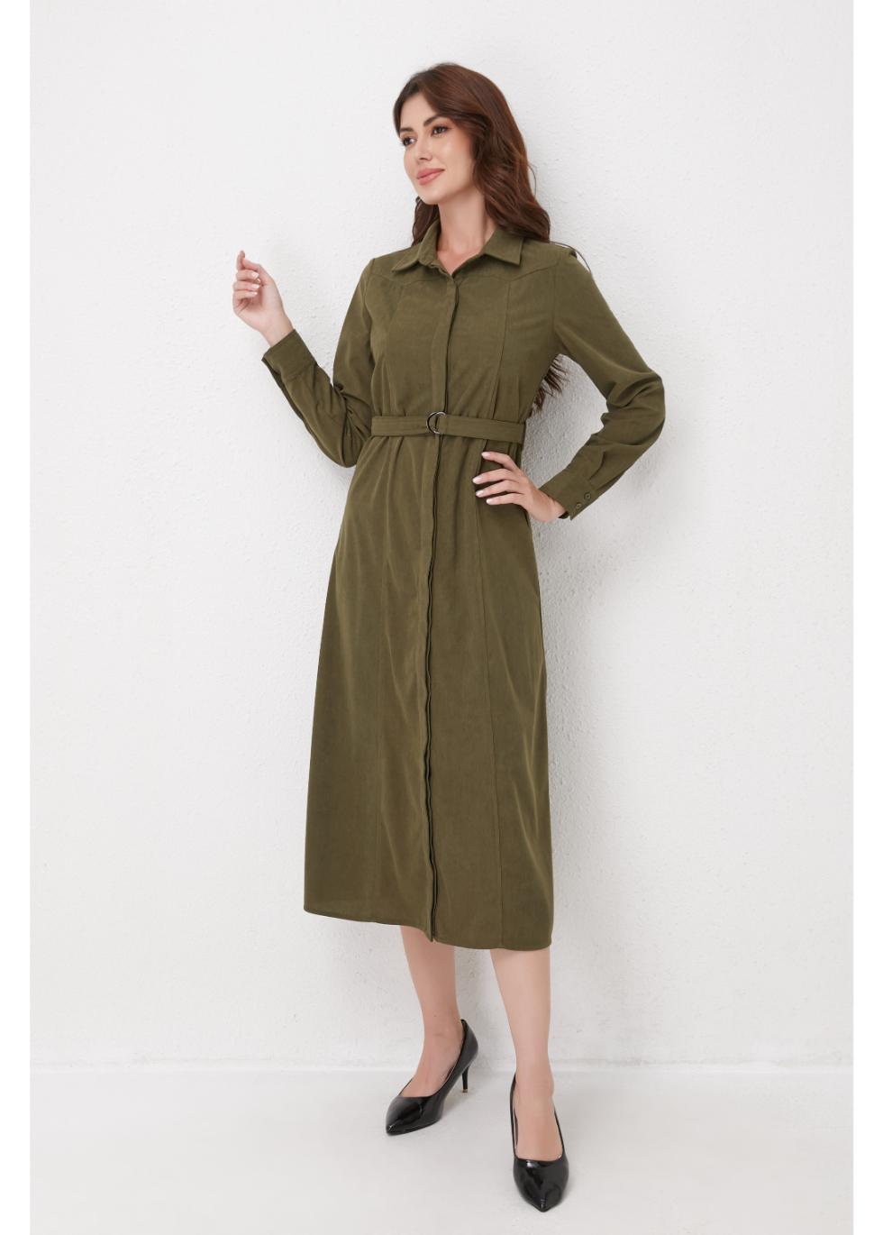 Olive Corduroy Belted Shirt Dress view 6 - Olive Corduroy Suit
