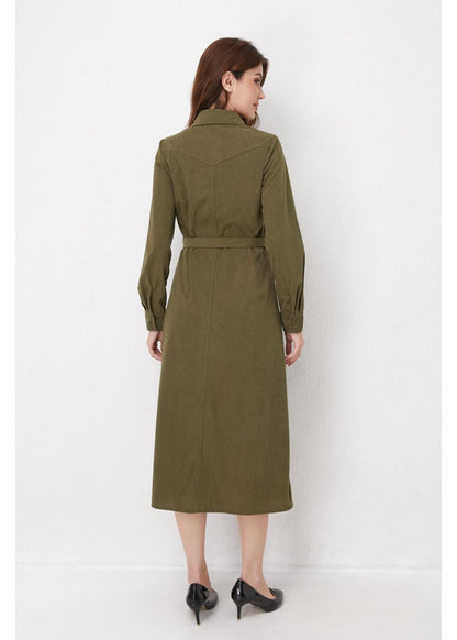 Olive Corduroy Belted Shirt Dress view 7 - Olive Corduroy Suit