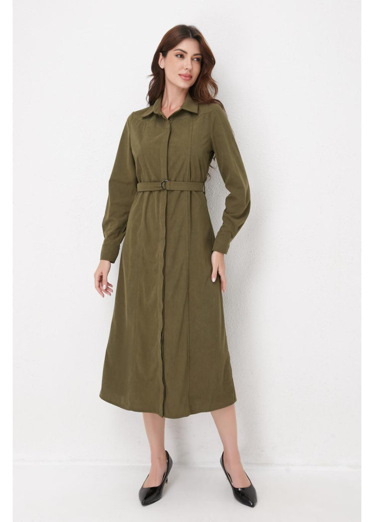 Olive Corduroy Belted Shirt Dress XL view 5 (dress) - olive corduroy suit, olive corduroy skirt, olive  - shop at us.meeeshop