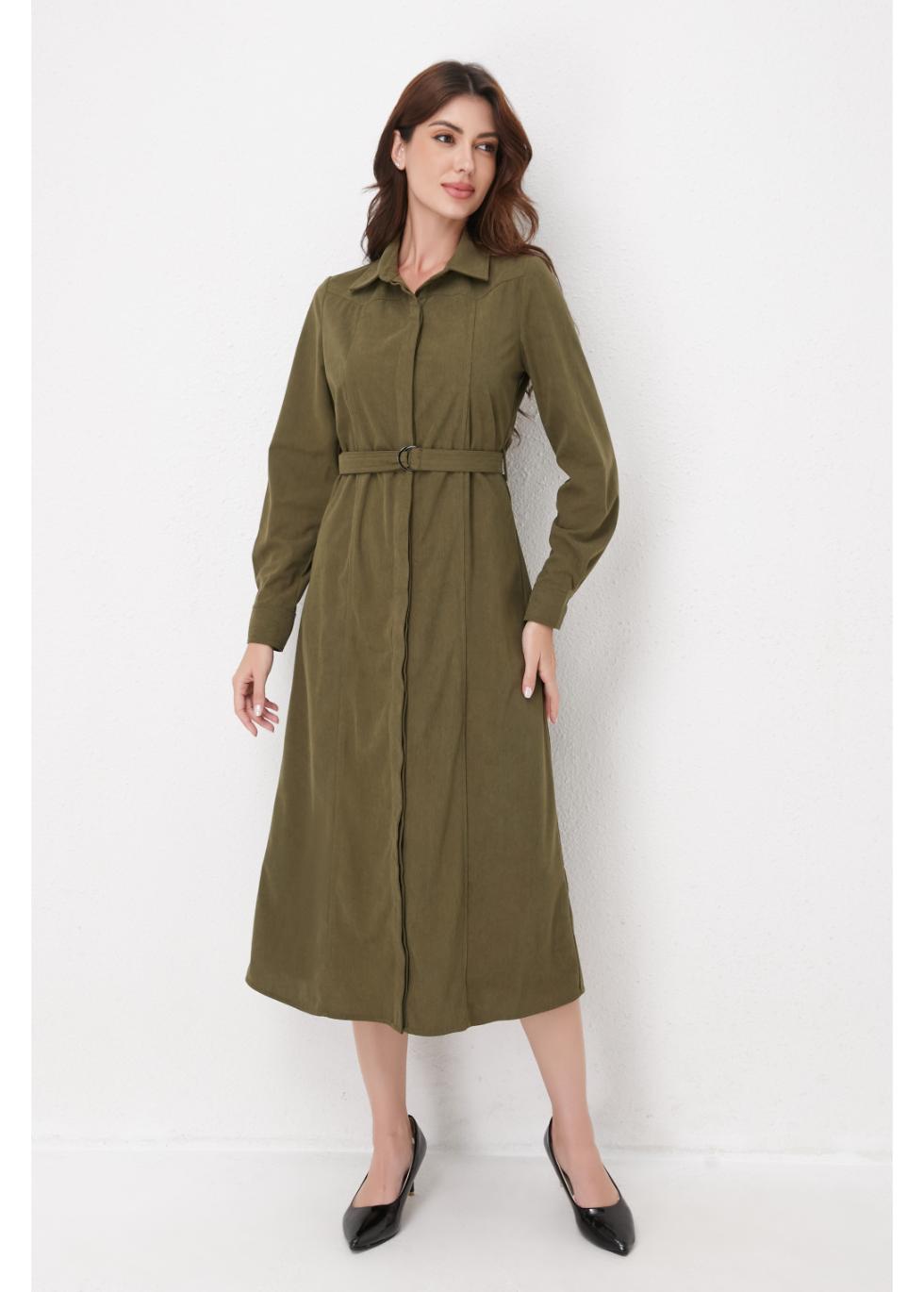 Olive Corduroy Belted Shirt Dress XL view 5 (dress) - olive corduroy suit, olive corduroy skirt, olive  - shop at us.meeeshop