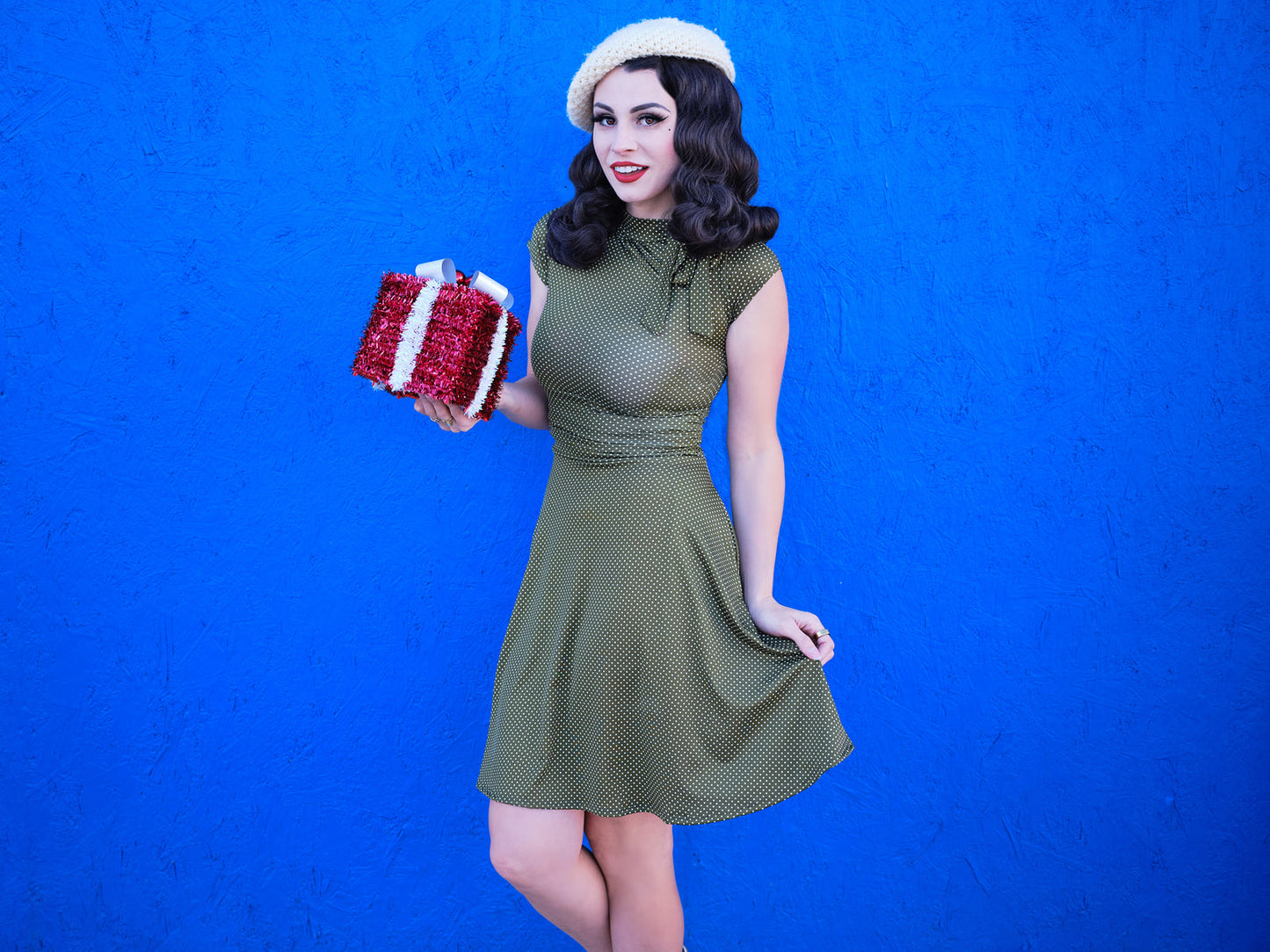 Olive Dot Bombshell Dress - plus Sizes Only in XL view 4 - Curvy Fit - Olive Green Dot Dress