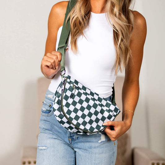 Olivia Nylon Check Foldover Crossbody in Almond (bag)