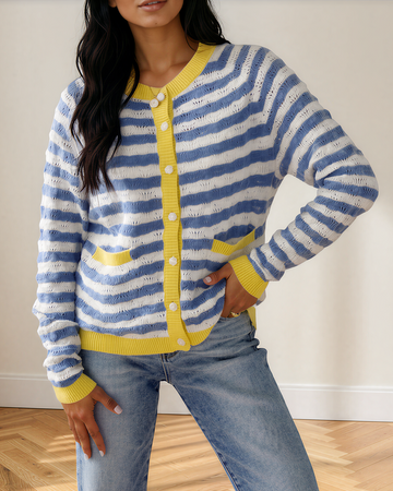 Olivia Striped Knit Cardigan Top in M view 2 - Fall Wardrobe Essential - Olivia Rubin Striped Cardigan