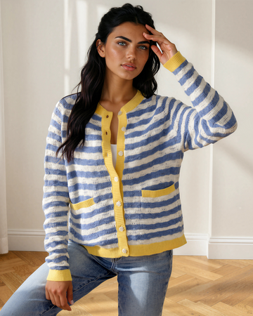 Olivia Striped Knit Cardigan Top in S - Fall Wardrobe Essential - Olivia Rubin Striped Cardigan