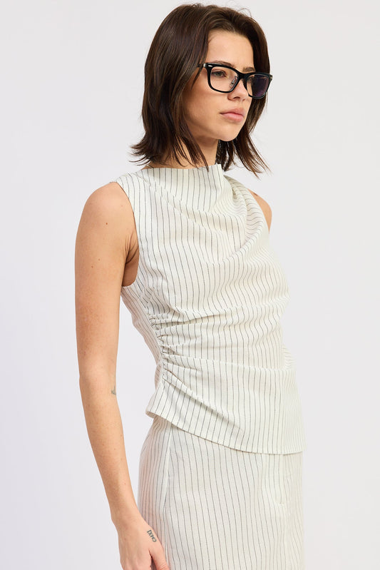 Olivia Top in Off White Black Stripe view 2 - Olivia Top Tier Travel