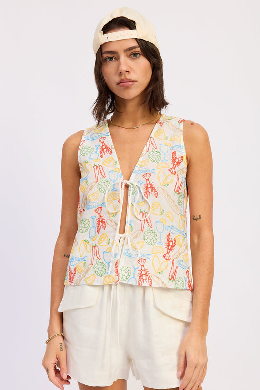 Onira Vest Top in Ivory Multi - Onia Vest