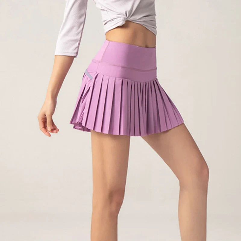 Onyx Flow Pleated Athletic Skirt – Built-in Shorts & Pockets in Black - Pockets Skirt (bottom)