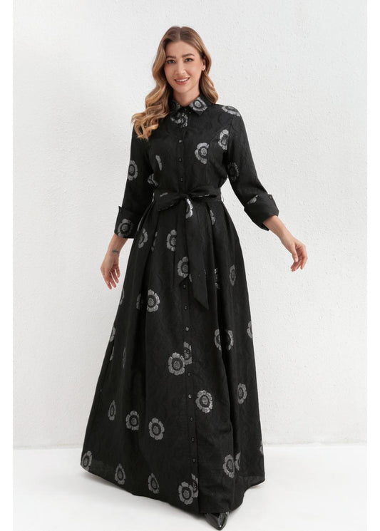 Onyx Silver Blossom Maxi Dress in XS