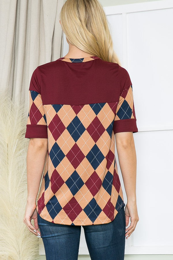 Orange Farm Argyle Print Button Front Jersey Top view 9 - Argyle Print Shirt