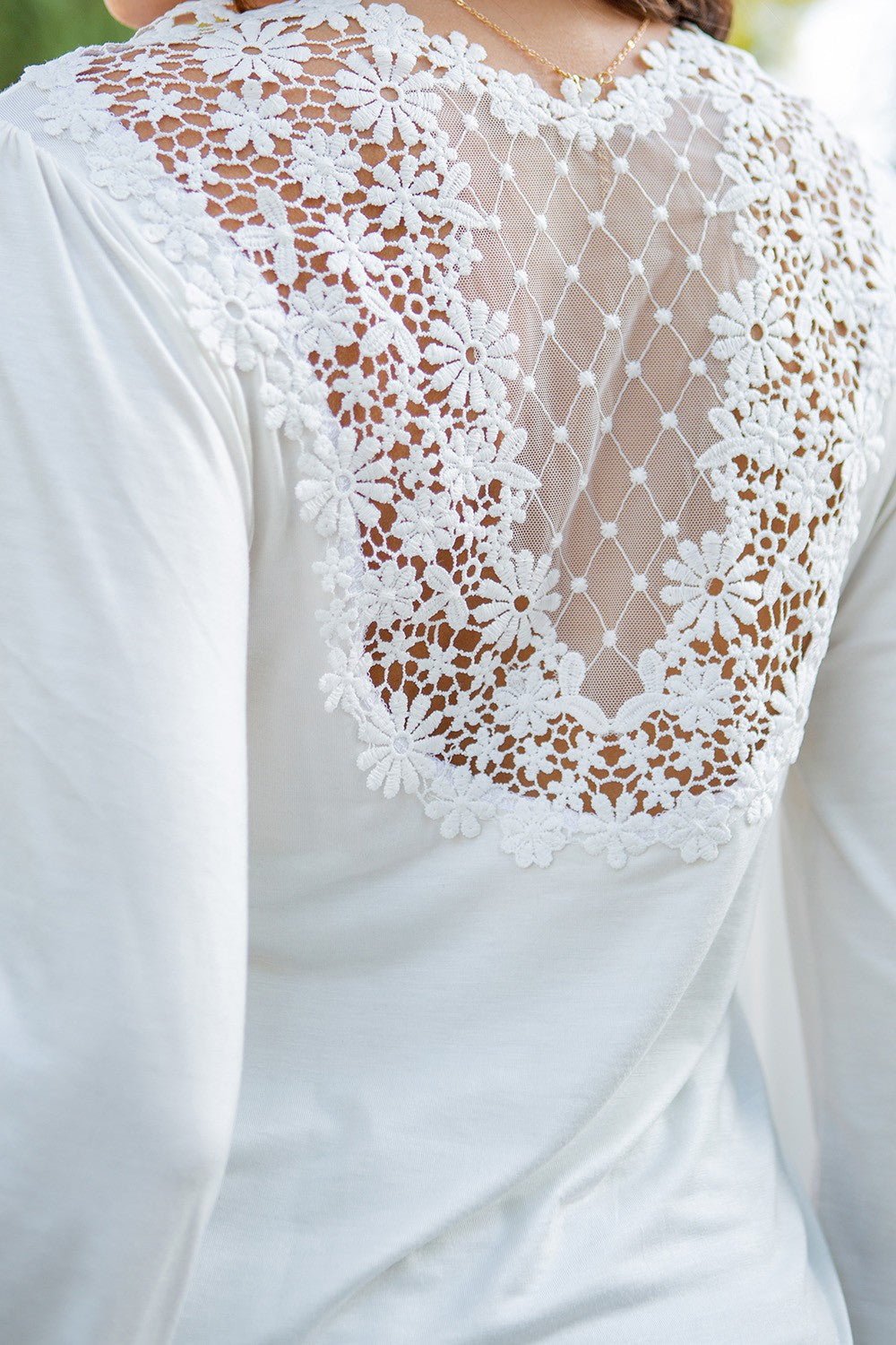 Orange Farm Back Patch Bell Sleeve Jersey Top-rayon/span in White view 6 - Rayonspan Top