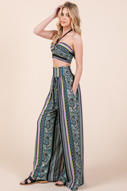 Orange Farm Boho. Print Wide Leg Pants with Pockets in L view 3 - Boho Style - Boho Printed Pants (bottom)