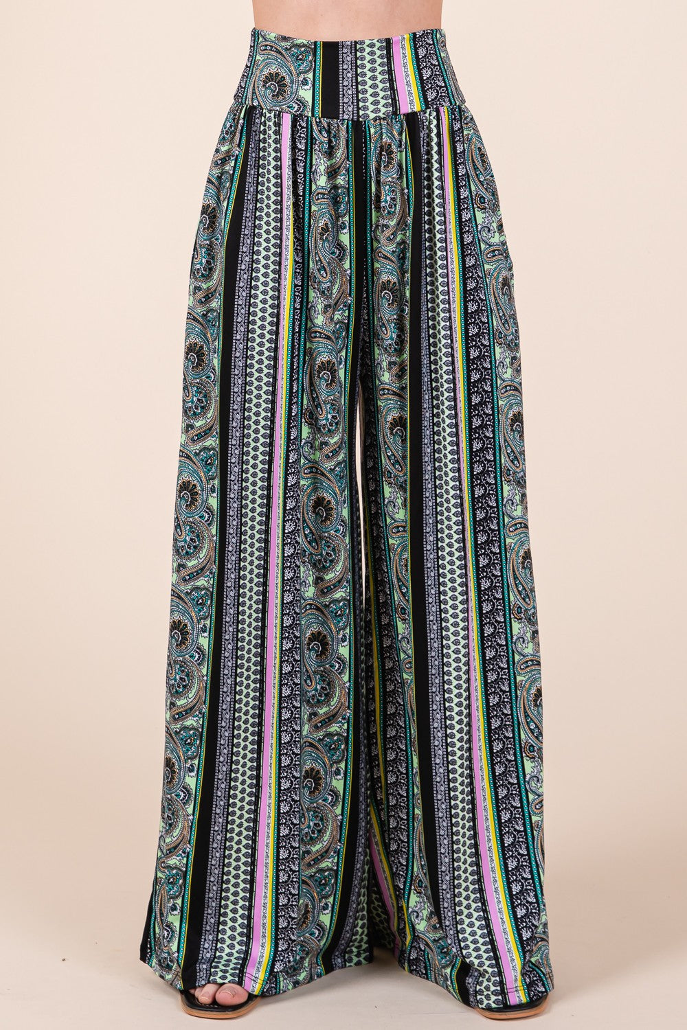 Orange Farm Boho. Print Wide Leg Pants with Pockets view 5 - Boho Style - Boho Printed Pants (bottom)