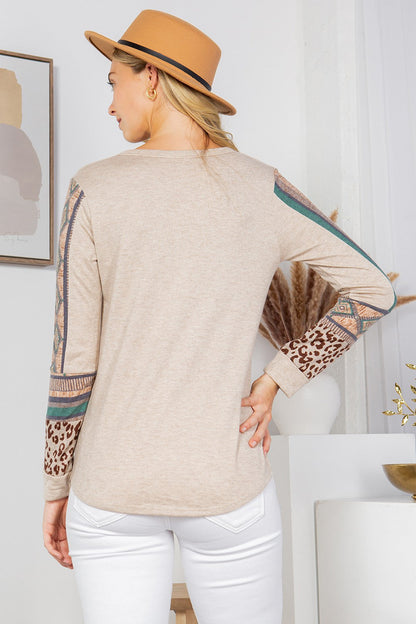 Orange Farm Button Detailed Front Knit with Contrast Sleeves Top view 7 - Fall Wardrobe Essential - Button Full Sleeves Top