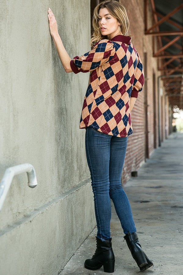 Orange Farm Collared Argyle Top view 5 - Argyle Collared Top