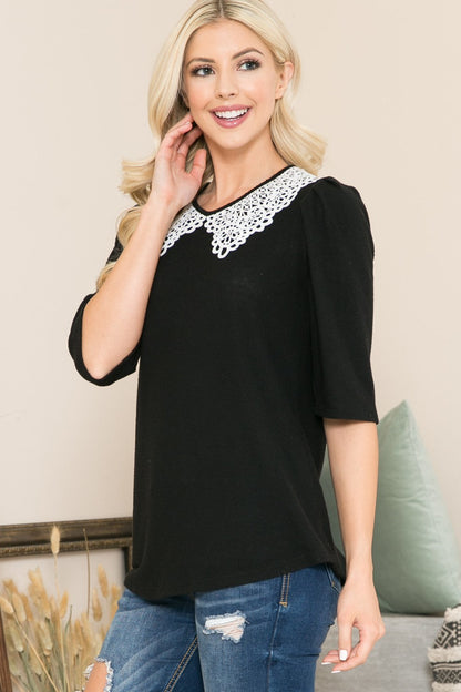 Orange Farm Collared Puff Sleeve Knit Top in L view 3 - Fall Wardrobe Essential - Collared Puff Sleeve Top