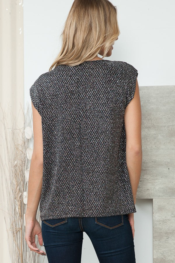Orange Farm Cowl Neck Lurex Top with Padded Shoulders view 9 - Lurex Cowl Neck Top