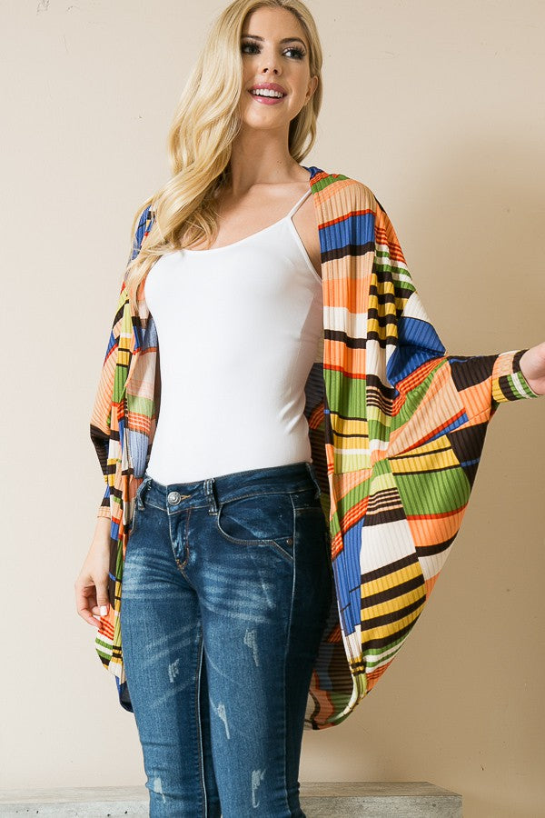 Orange Farm Dolman Open Front Cardigan Top in Hunter Green Combo view 3 - Dolman Sleeve Open Cardigan