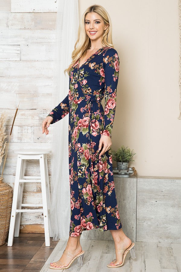 Orange Farm Floral Maxi Wrap Dress in Navy Combo view 5 - Floral Maxi Dresses For Women