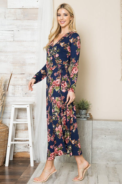 Orange Farm Floral Maxi Wrap Dress in Navy Combo view 5 - Floral Maxi Dresses For Women