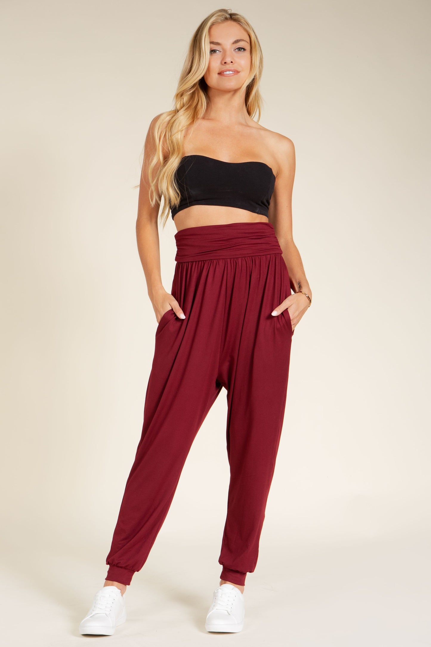 Orange Farm Harem Jogger Pants with Side Pockets in Black view 2 - Harem Pants Joggers (bottom)