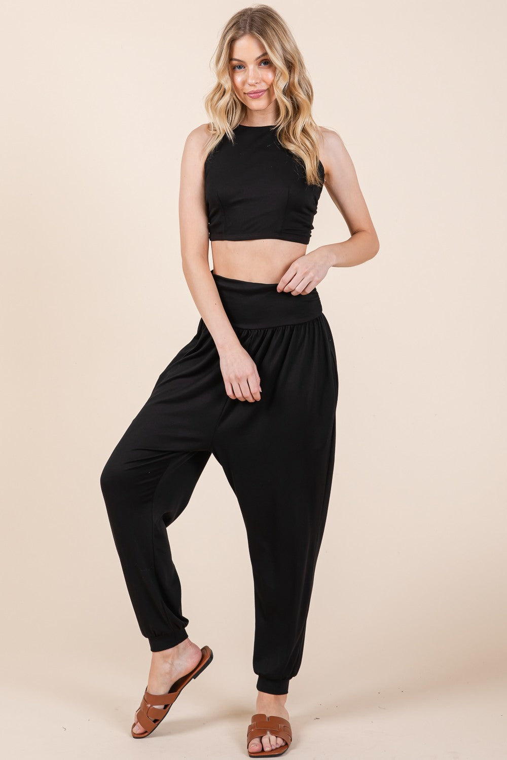 Orange Farm Harem Jogger Pants with Side Pockets in Black view 3 - Harem Pants Joggers (bottom)