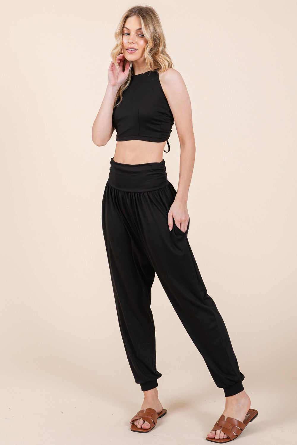 Orange Farm Harem Jogger Pants with Side Pockets in Black view 4 - Harem Pants Joggers (bottom)