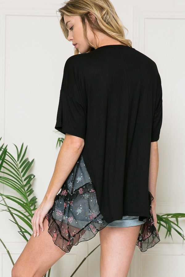 Orange Farm Mesh Ruffle Side Contrast Tunic Top view 7 - Mesh Ruffle Top