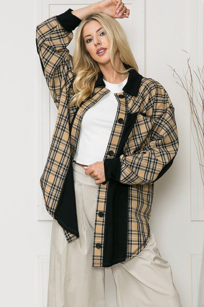 Orange Farm Oversized Elbow Patch Shacket-plaid in S - Relaxed Fit - How To Style (layer)