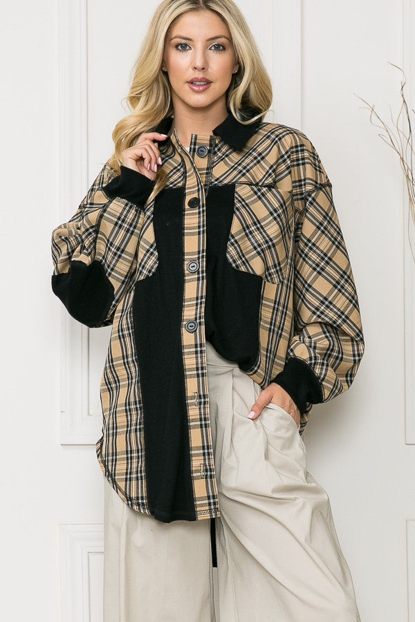 Orange Farm Oversized Elbow Patch Shacket-plaid in L view 3 - Relaxed Fit - How To Style (layer)