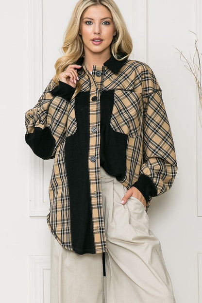 Orange Farm Oversized Elbow Patch Shacket-plaid in L view 3 - Relaxed Fit - How To Style (layer)