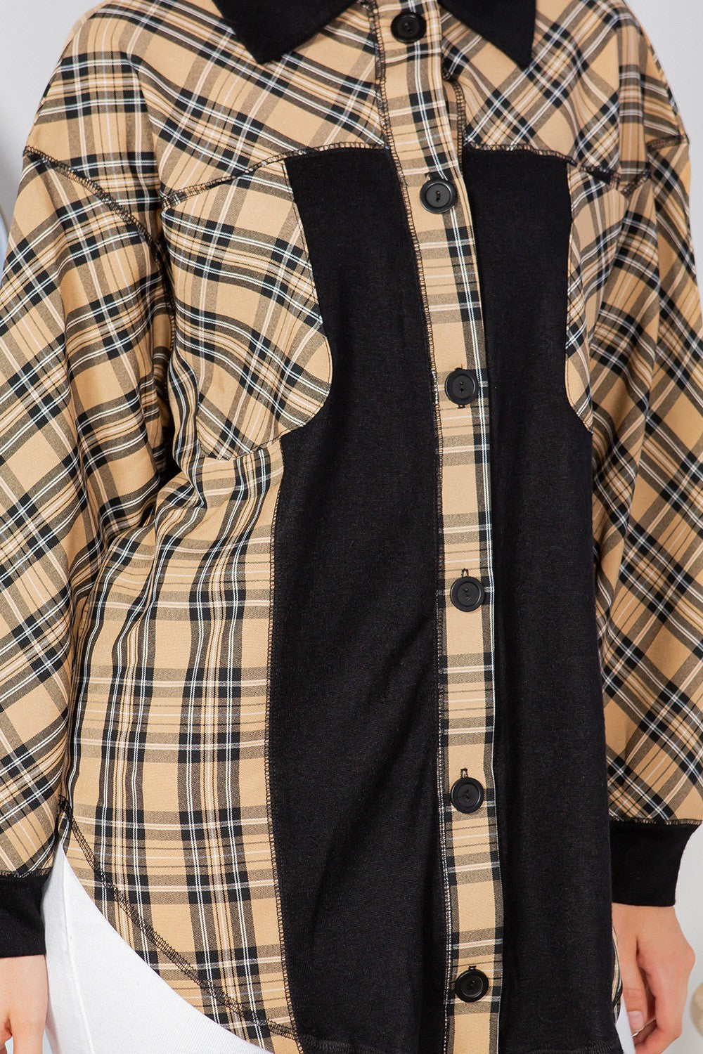 Orange Farm Oversized Elbow Patch Shacket-plaid in XL view 4 - Relaxed Fit - How To Style (layer)