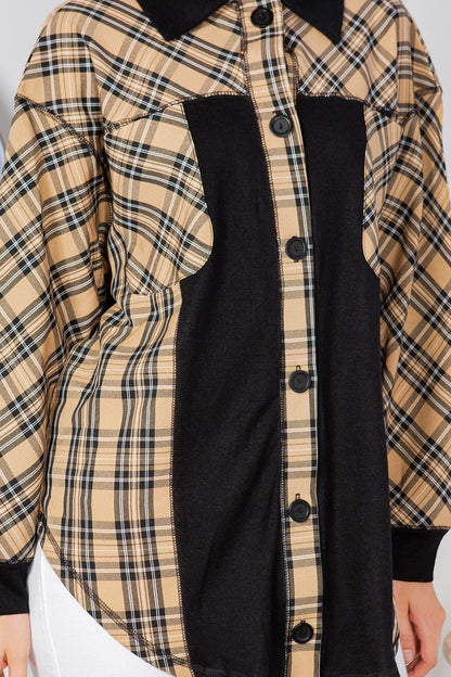 Orange Farm Oversized Elbow Patch Shacket-plaid in XL view 4 - Relaxed Fit - How To Style (layer)